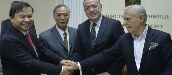 Потпредседник Циђин Мајнинг Групе Џорџ Фанг, амбасадор Кине у Србији Ли Манчанг, министар рударства и енергетике Александар Антић и генерални директор РТБ Бор Благоје Спасковски - Sputnik Србија