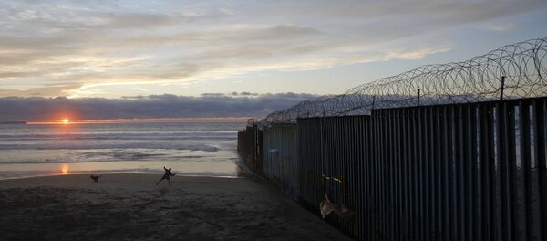 Човек се игра са псом поред зида на граници САД и Мексика Човек се игра са псом поред зида на граници САД и Мексика - Sputnik Србија