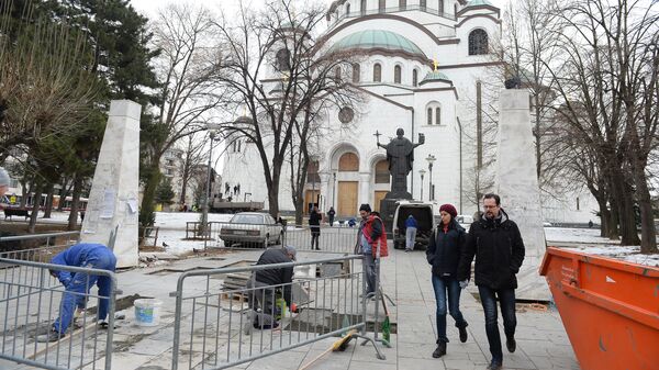 Радови испред Храма: Припреме за долазак Владимира Путина Радови испред Храма: Припреме за долазак Владимира Путина - Sputnik Србија