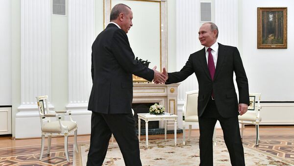 Председници Турске и Русије Реџеп Тајип Ердоган и Владимир Путин на састанку у Москви - Sputnik Србија