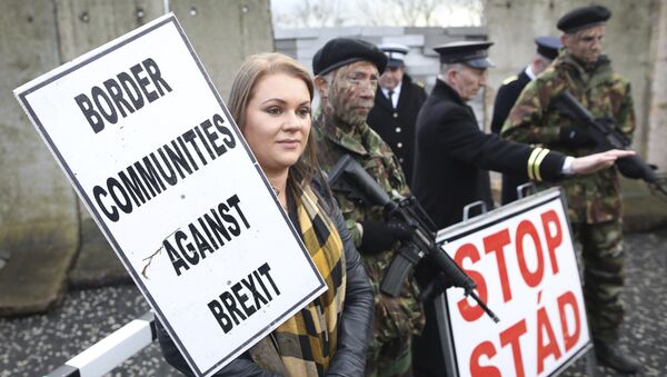 Demonstranti nose plakate na granici Severne Irske i Republike Irske  - Sputnik Srbija