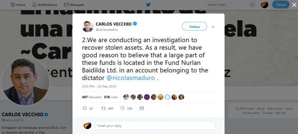 Tvit Karlosa Vekoja o „venecuelanskom novcu“ u fondu „Nurlan Baidilda Ltd“ Tvit Karlosa Vekoja o „venecuelanskom novcu“ u fondu „Nurlan Baidilda Ltd“ - Sputnik Srbija