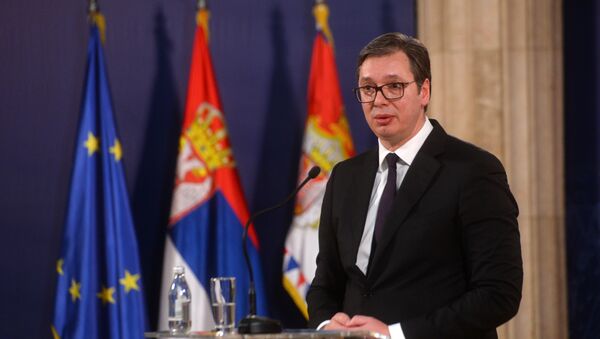 Predsednik Srbije Aleksandar Vučić na konferenciji za medije - Sputnik Srbija