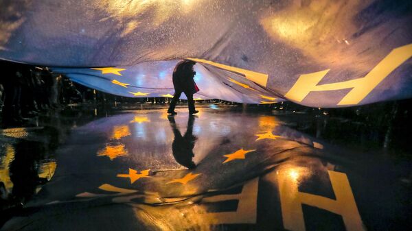 Čovek ispod zastave EU - Sputnik Srbija