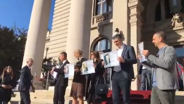 Посланици Двери дочекују министре испред Скупштине - Sputnik Србија