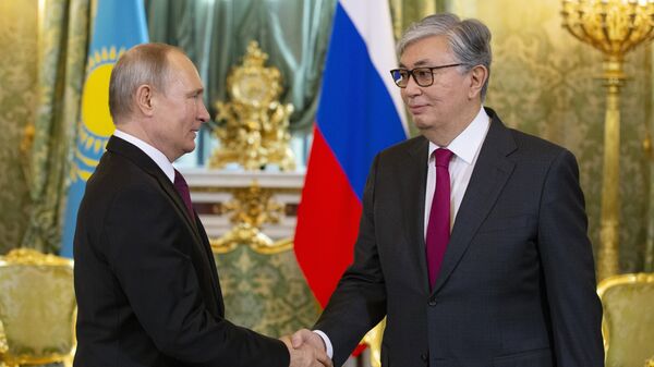 Predsednici Rusije i Kazahstana Vladimir Putin i Kasim-Žomart Tokajev na sastanku u Moskvi - Sputnik Srbija