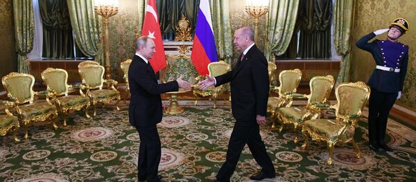 Председници Русије и Турске Владимир Путин и Реџеп Тајип Ердоган на састанку у Москви - Sputnik Србија