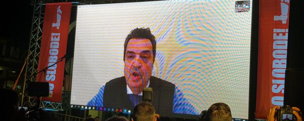 Душко Кнежевић се демонстрантима обратио преко видео бима Душко Кнежевић се демонстрантима обратио преко видео бима - Sputnik Србија