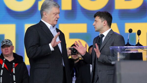Debata predsedničkih kandidata u Ukrajini. Petro Porošenko i Vladimir Zelenski - Sputnik Srbija