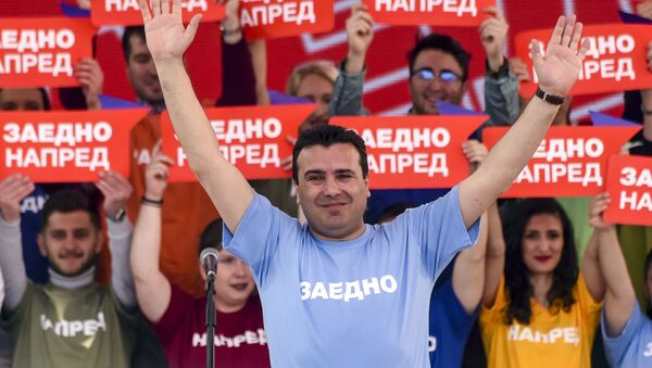 Premijer Severne Makedonije i lider SDSM-a Zoran Zaev na predizbornom mitingu u Skoplju. - Sputnik Srbija