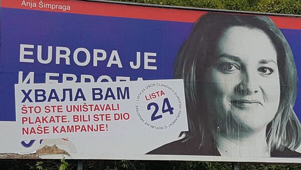 Jedan od bilborda na kojima se SDSS zahvalio vandalima koji su pomogli kampanju za izbore za Evropski parlament. - Sputnik Srbija