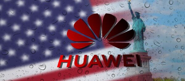 Америчка застава и лого кинеске фирме Хуавеј - Sputnik Србија