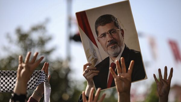 Erdoganove pristalice sa slikom preminulog Muhameda Mursija, bivšeg predsednika Egipta - Sputnik Srbija