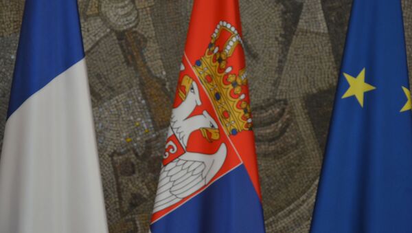 Zastave Srbije, Francuske i Evropske unije u Palati „Srbija“ - Sputnik Srbija