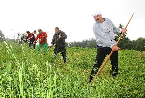 Александар Лукашенко коси траву у својој резиденцији „Дрозди“ 2009. године. - Sputnik Србија