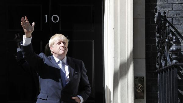 Novi britanski premijer Boris Džonson ispred Ulice Dauning br. 10 u Londonu - Sputnik Srbija