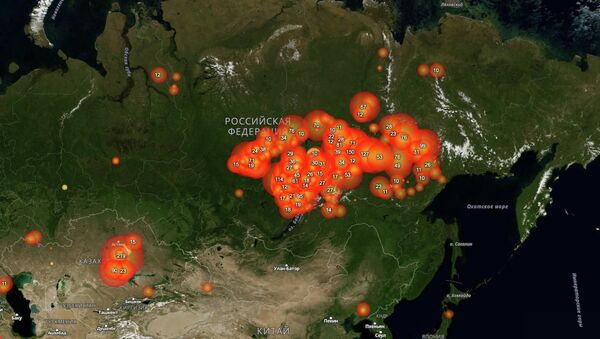 Karta požara prema podacima sajta fires.ru - Sputnik Srbija