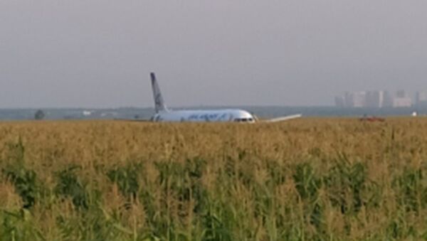 Авион А-321 Урал ерлајнс након принудног слетања на аеродром Жуковски у Московској области - Sputnik Србија
