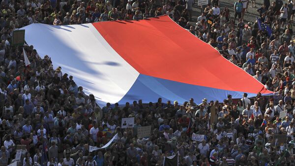 Češka zastava na protestima u Pragu - Sputnik Srbija