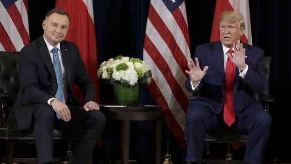 Председници Пољске и САД Анджеј Дуда и Доналд Трамп на маргинама заседања Генералне скупштине Уједињених нација - Sputnik Србија