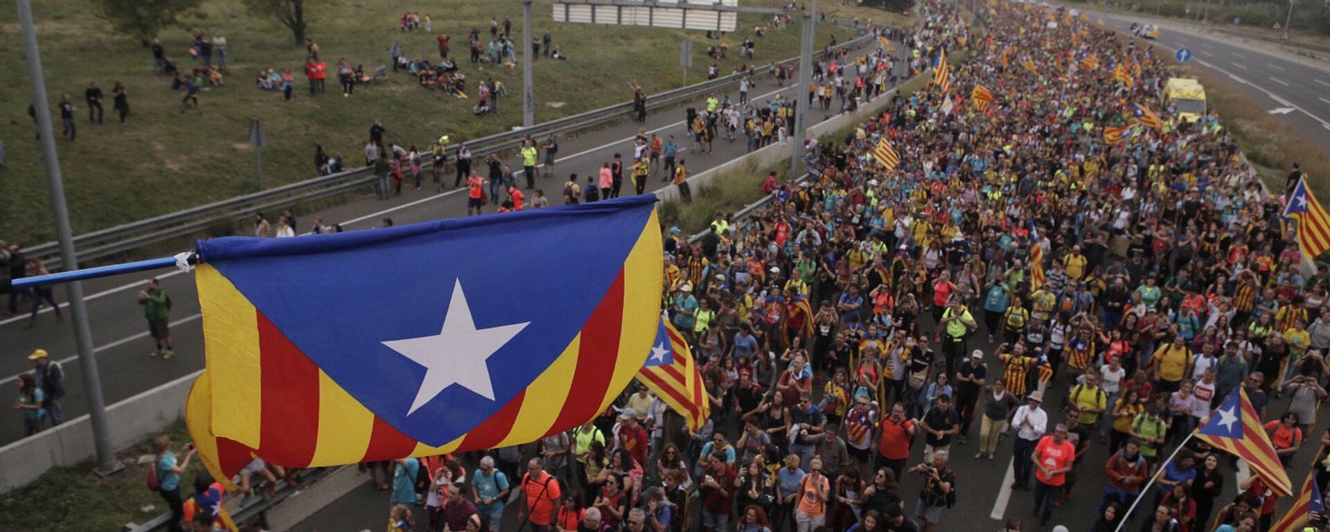 Demonstranti sa zastavama nezavisne Katalonije u protestnoj šetnji u Barseloni - Sputnik Srbija, 1920, 03.07.2021