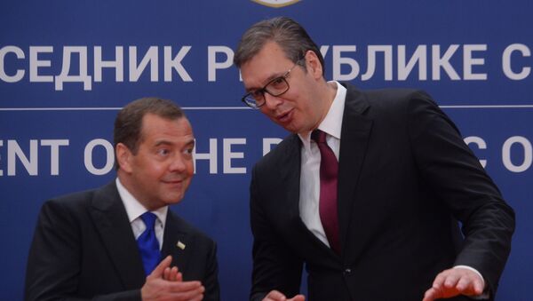 Predsednik Srbije Aleksandar Vučić i predsednik Vlade Ruske Federacije Dmitrij Medvedev - Sputnik Srbija