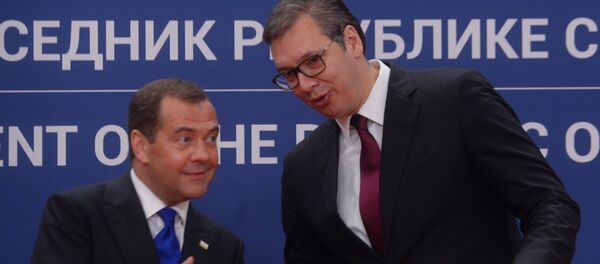 Председник Србије Александар Вучић и председник Владе Руске Федерације Дмитриј Медведев - Sputnik Србија