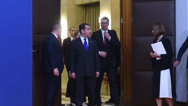 Sastanak predsednika Srbije Aleksandra Vučića i ruskog premijera Dmitrija Medvedeva - Sputnik Srbija