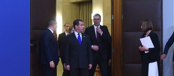 Састанак председника Србије Александра Вучића и руског премијера Дмитрија Медведева - Sputnik Србија