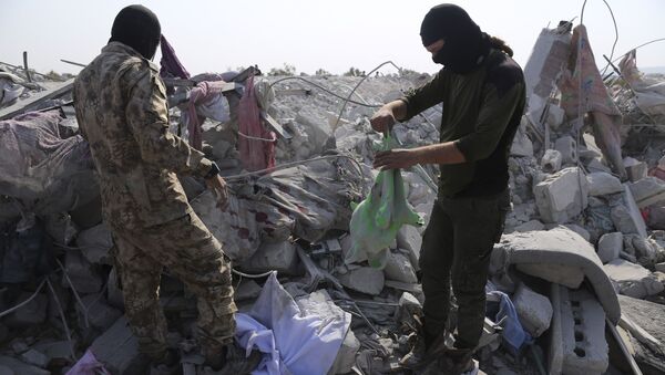 Ruševine u blizini sela u sirijskoj provinciji Idlib posle ubistva lidera DAEŠ-a  - Sputnik Srbija