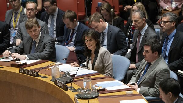Бивша стална представница САД у УН Ники Хејли током заседања Савета безбедности УН у Њујорку - Sputnik Србија