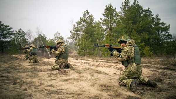 Pripadnici Oružanih snaga Ukrajine na vojnim vežbama na Rovnjenskom poligonu - Sputnik Srbija