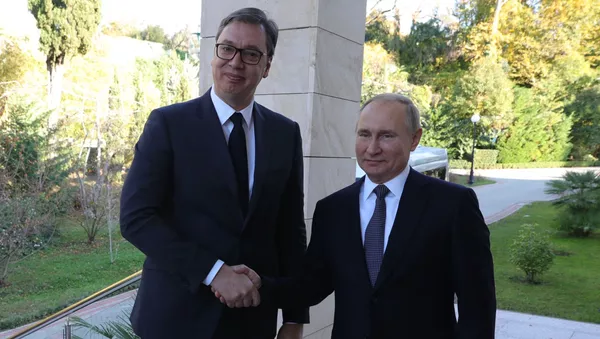 Александар Вучић и Владимир Путин у Сочију - Sputnik Србија