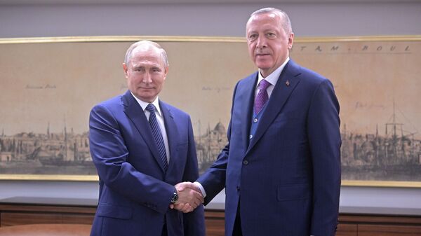 Predsednici Rusije i Turske, Vladimir Putin i Redžep Tajip Erdogan, na sastanku u Istanbulu - Sputnik Srbija