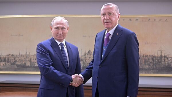 Predsednici Rusije i Turske, Vladimir Putin i Redžep Tajip Erdogan, na sastanku u Istanbulu - Sputnik Srbija