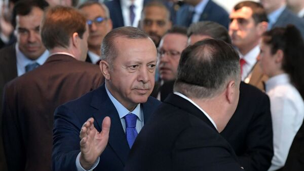Redžep Tajip Erdogan i Majk Pompeo na konferenciji u Berlinu - Sputnik Srbija