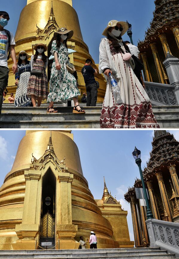 Velika kraljevska palata u Bangkoku 29. januara i 2. marta 2020. godine. - Sputnik Srbija