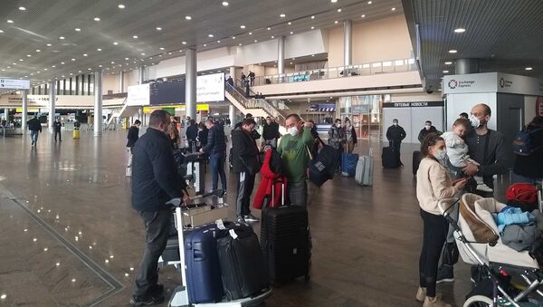 Državljani Srbije na moskovskom aerodromu Šeremetjevu, koji čekaju let za Beograd - Sputnik Srbija