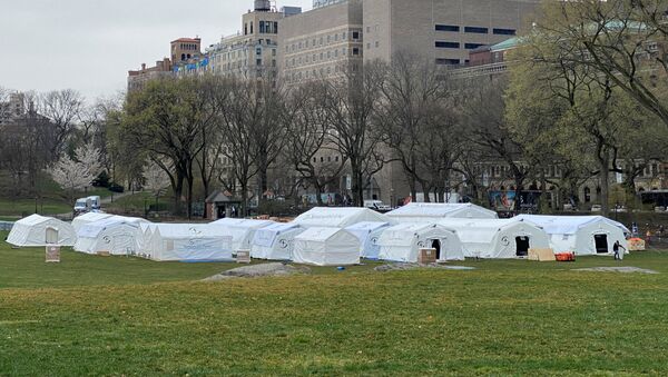A field hospital is set up by Samaritan's Purse, a Christian humanitarian aid organization, and FEMA  at the East Meadow in Central Park amid a coronavirus disease (COVID-19) outbreak in New York City, U.S., March 30, 2020 - Sputnik Србија