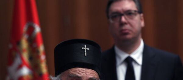 Председник Србије Александар Вучић током састанка са српским патријархом Иринејом у Влади Србије - Sputnik Србија