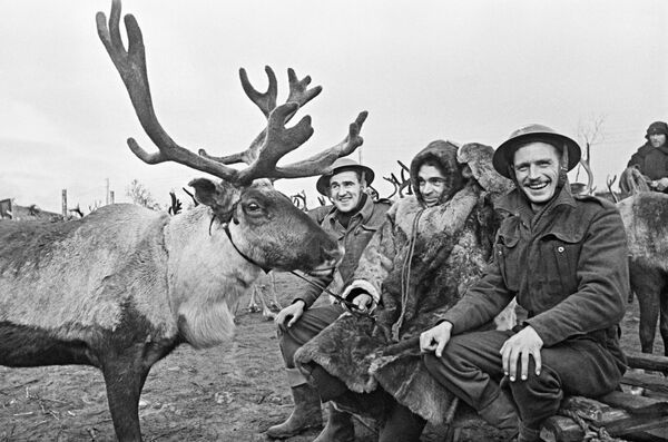 Ирвас са енглеским авио-механичарима на једном аеродрому на Арктику (1. јун 1942. године). - Sputnik Србија