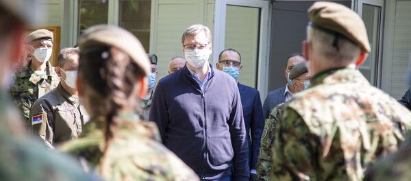 Председник Србије Александар Вучићч приликом отварања ВМЦ на Карабурми Председник Србије Александар Вучићч приликом отварања ВМЦ на Карабурми - Sputnik Србија