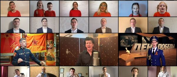 Бајага, Леонтина и дечји хор „Чаролије“ и Ансамбл Црвене армије „Александров“ изводе песму „Дан победе“ - Sputnik Србија