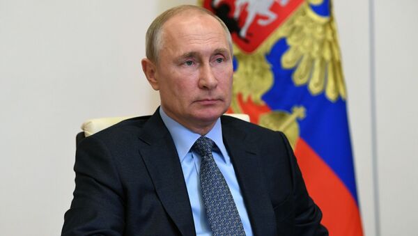 Predsednik Rusije Vladimir Putin na onlajn sastanku o realizaciji mera ekonomske podrške  - Sputnik Srbija
