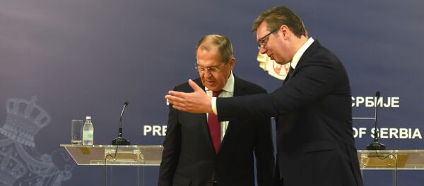 Председник Србије Александар Вучић и министра спољних послова Русије након састанка Председник Србије Александар Вучић и министра спољних послова Русије након састанка - Sputnik Србија