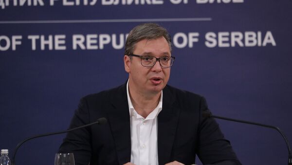 Predsednik Srbije Aleksandar Vučić na današnjoj konferenciji za štampu - Sputnik Srbija