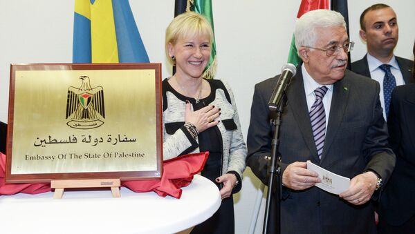 Palestinski predsednik Mahmud Abas na otvaranju ambasade u Švedskoj 2015. godina - Sputnik Srbija