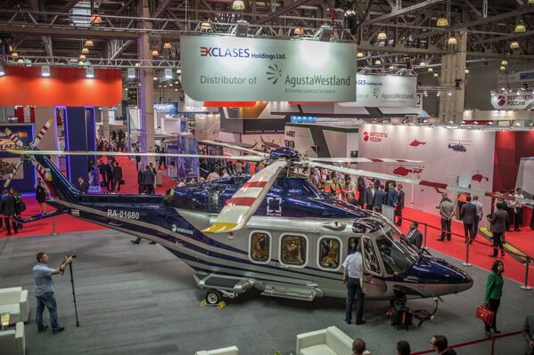 Helikopter AV-139 na štandu kompanije „Avgusta Vestland“ na VIII Međunarodnoj izložbi helikopterske industrije „HeliRussia-2015“ u Moskvi. - Sputnik Srbija