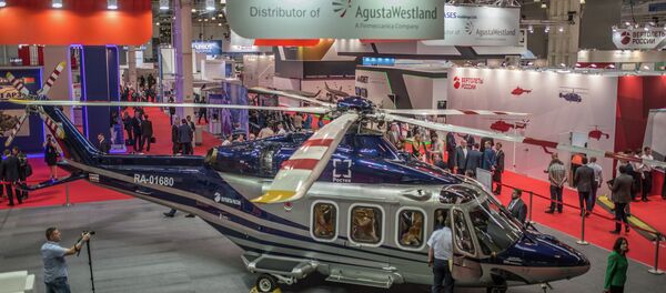 Helikopter AV-139 na štandu kompanije „Avgusta Vestland“ na VIII Međunarodnoj izložbi helikopterske industrije „HeliRussia-2015“ u Moskvi. - Sputnik Srbija