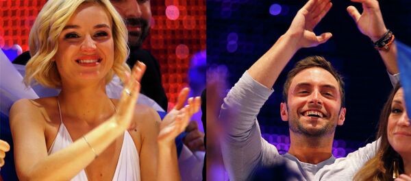 Predstavnica Rusije na Evroviziji Paulina Gagarina i pobednik Šveđanin  Mons Selmerlev - Sputnik Srbija